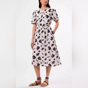 Amour Vert Puff Sleeve Black And White Floral Dress